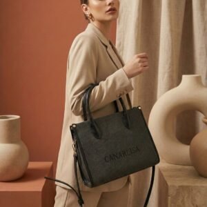 canarlisa signature structured canvas tote bag – charcoal black