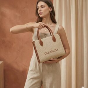 canarlisa signature structured canvas tote bag – beige/brown