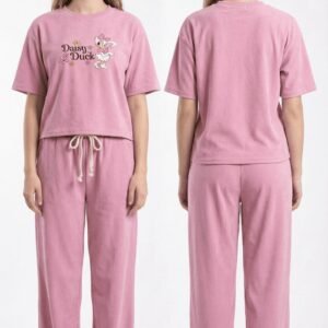 women's relaxed fit "daisy" tee & trouser duo pink color