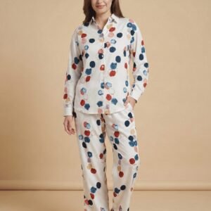 "modern polka" polyester lounge set – white & multi