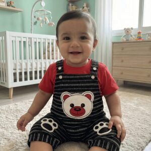 spice kids baby black striped bear dungarees & red tee set