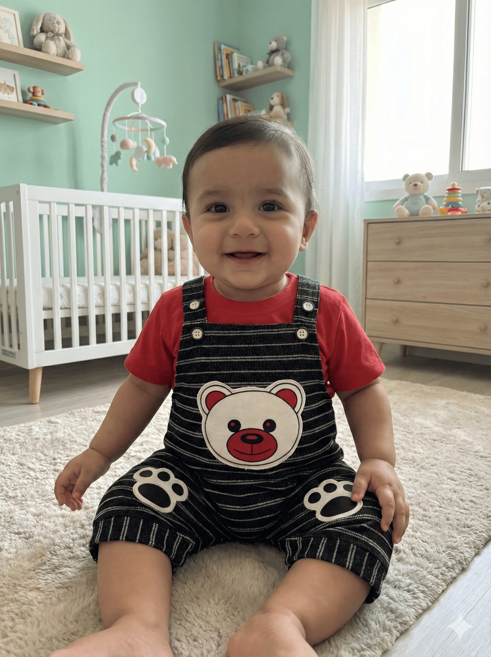 spice kids baby black striped bear dungarees & red tee set