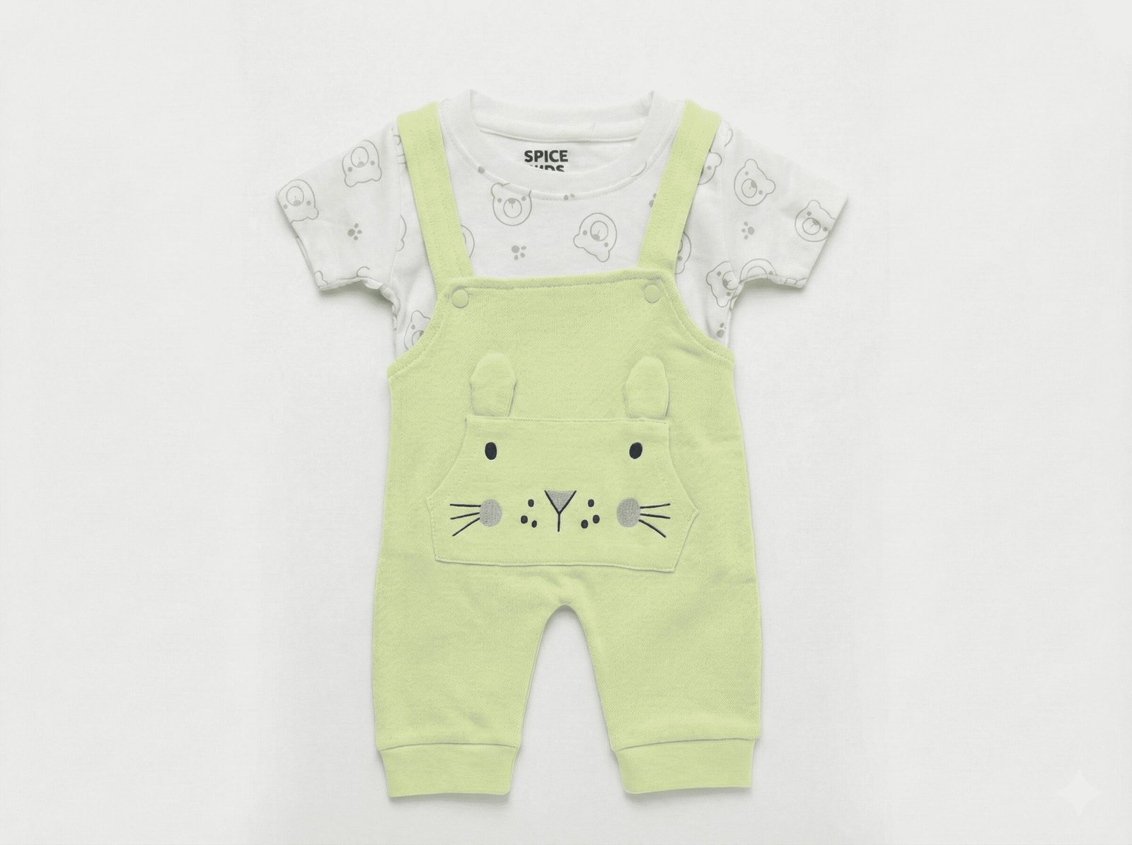 spice kids baby mint green bunny dungaree set