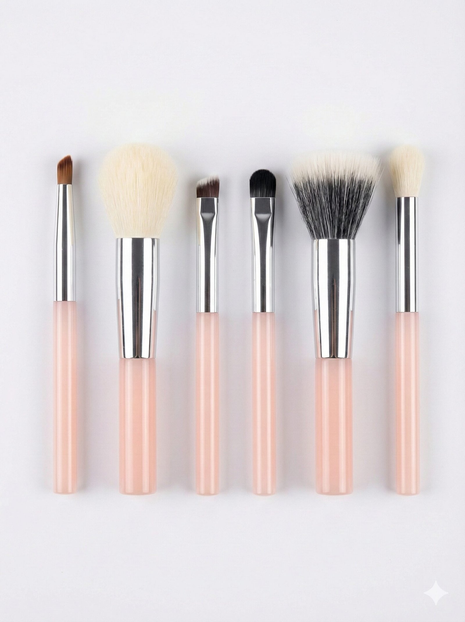 the "perfect peach" 6 piece travel makeup brush set with convertible standing case