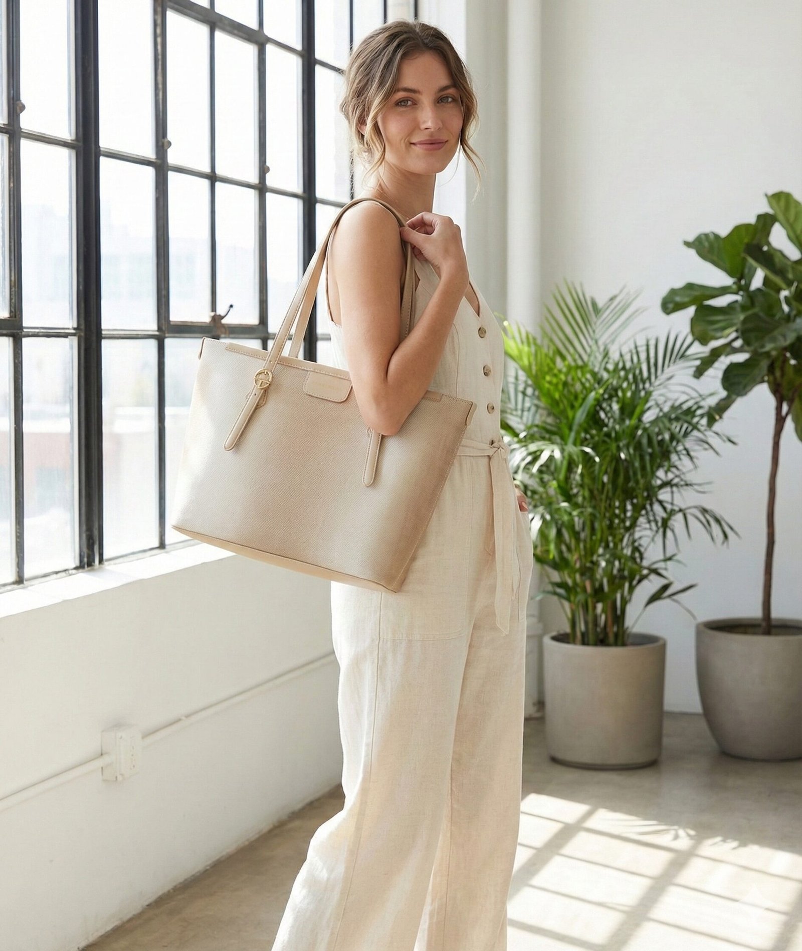 canarlisa & cr champagne beige textured tote bag