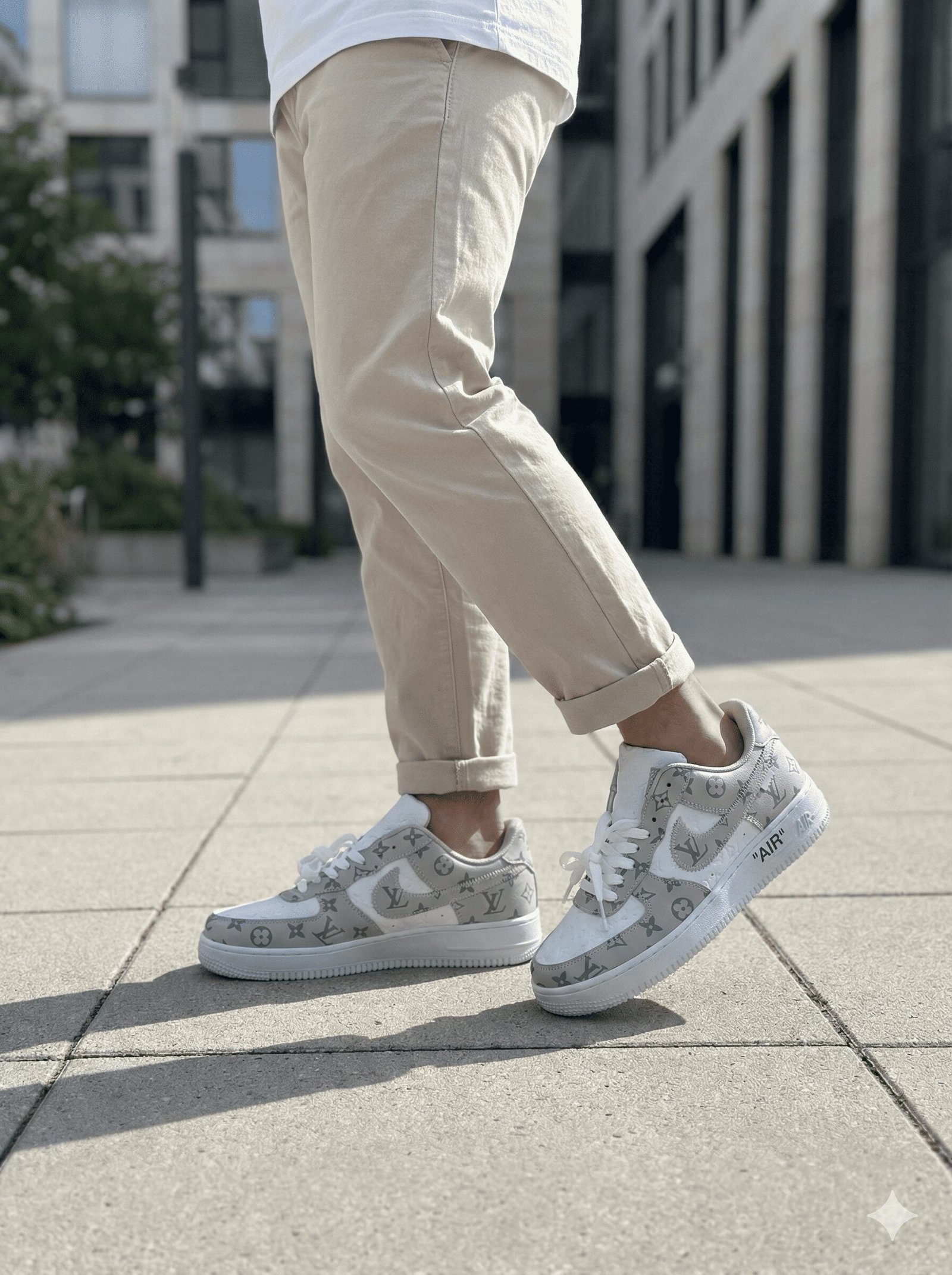 grey and white sneakers