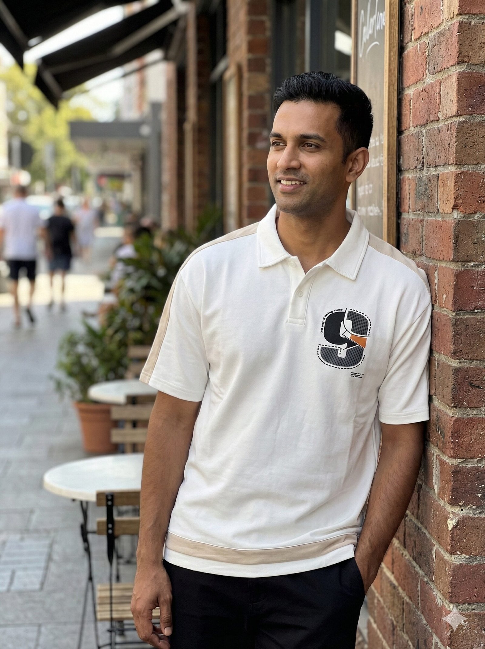 men's 'wise 9' graphic polo t shirt white & beige edition