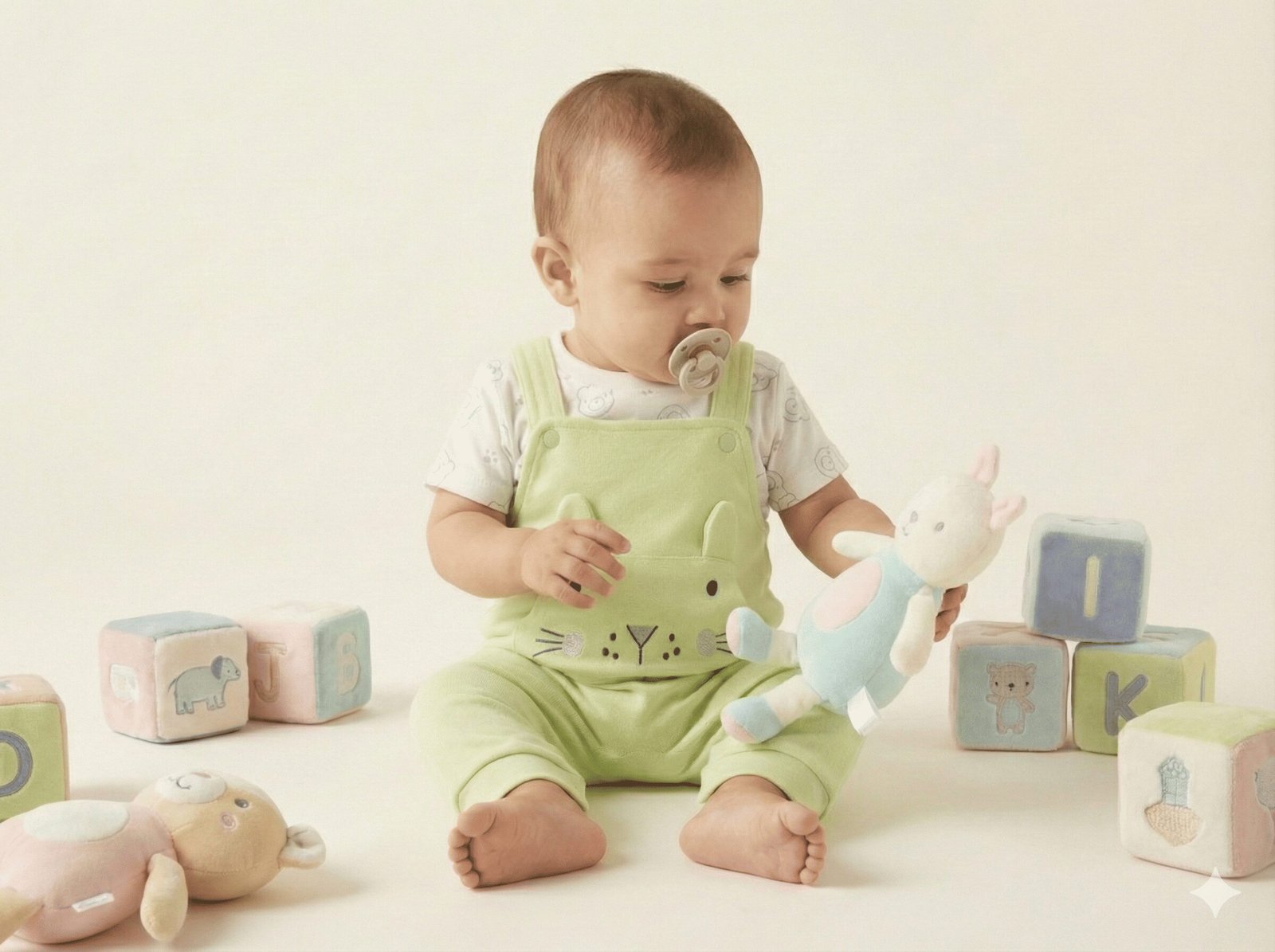 spice kids baby mint green bunny dungaree set