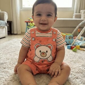 spice kids baby peach doodle bear shortalls set