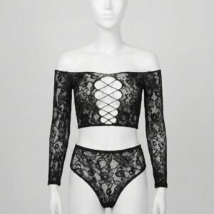 long sleeve lace crop top & panty set