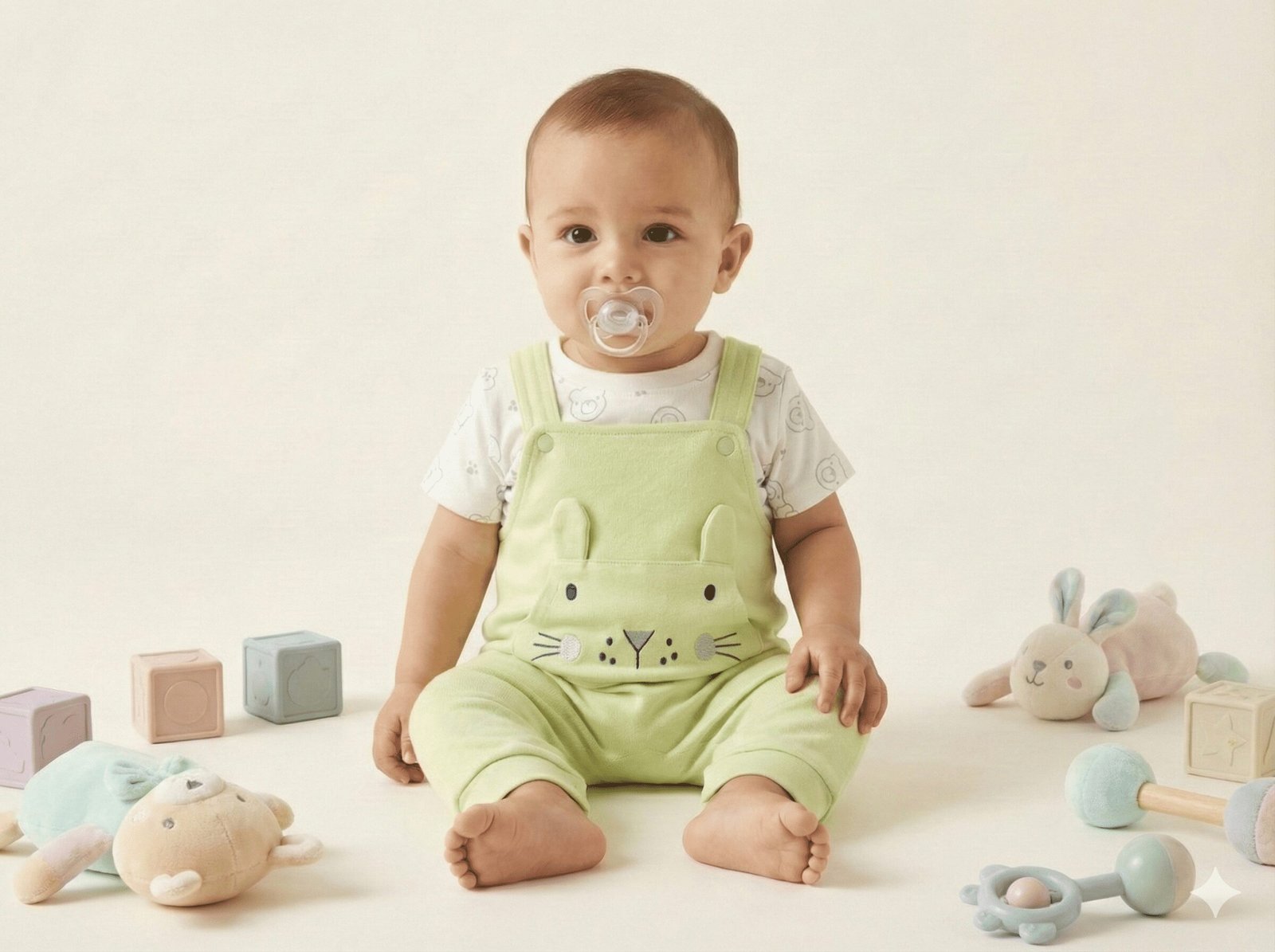 spice kids baby mint green bunny dungaree set
