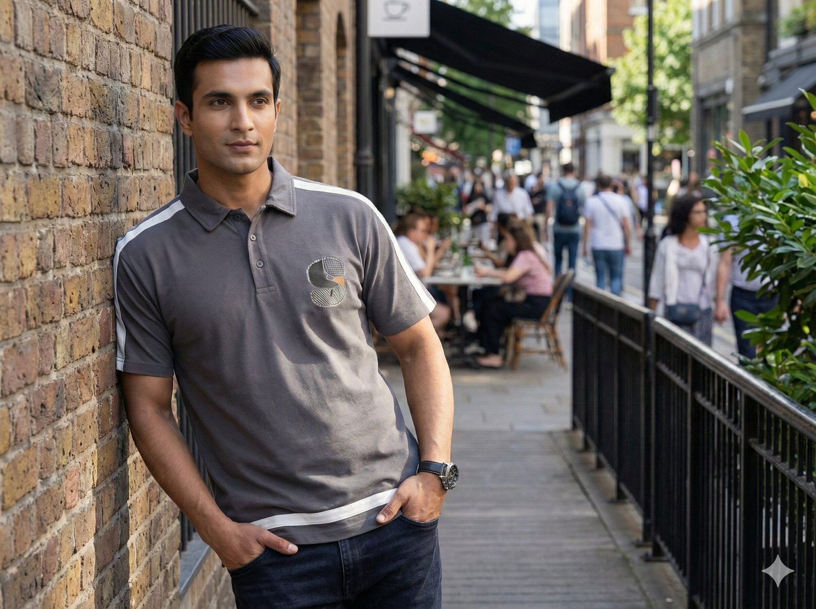 s edge graphic polo t shirt grey