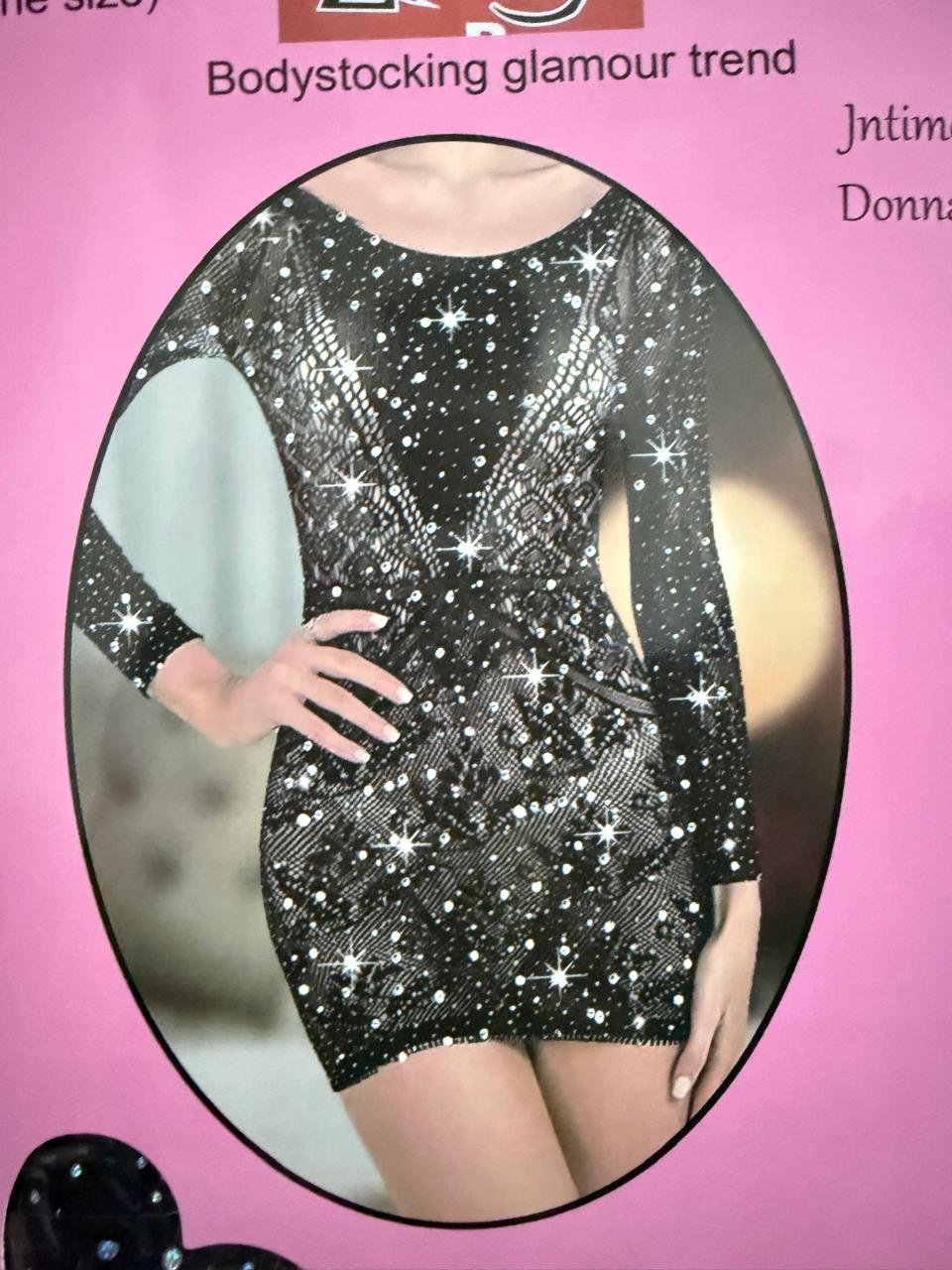 rhinestone crystal embellished long sleeve bodystocking dress