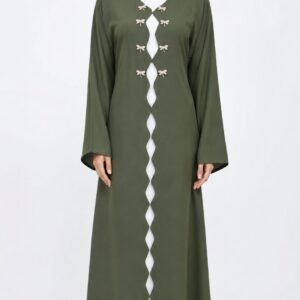 Barby Fabric Modest Abaya with Contrast Inner – Olive Green