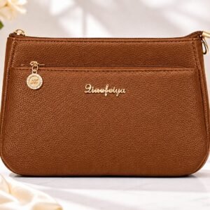 LuxeCharm Classic Cosmetic Pouch – Coffee Brown