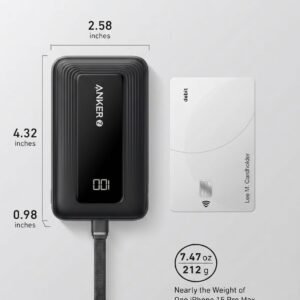 Anker Zolo Power Bank, 10,000mAh 30W High-Speed Portable Charger with Built-In USB-C Cable
