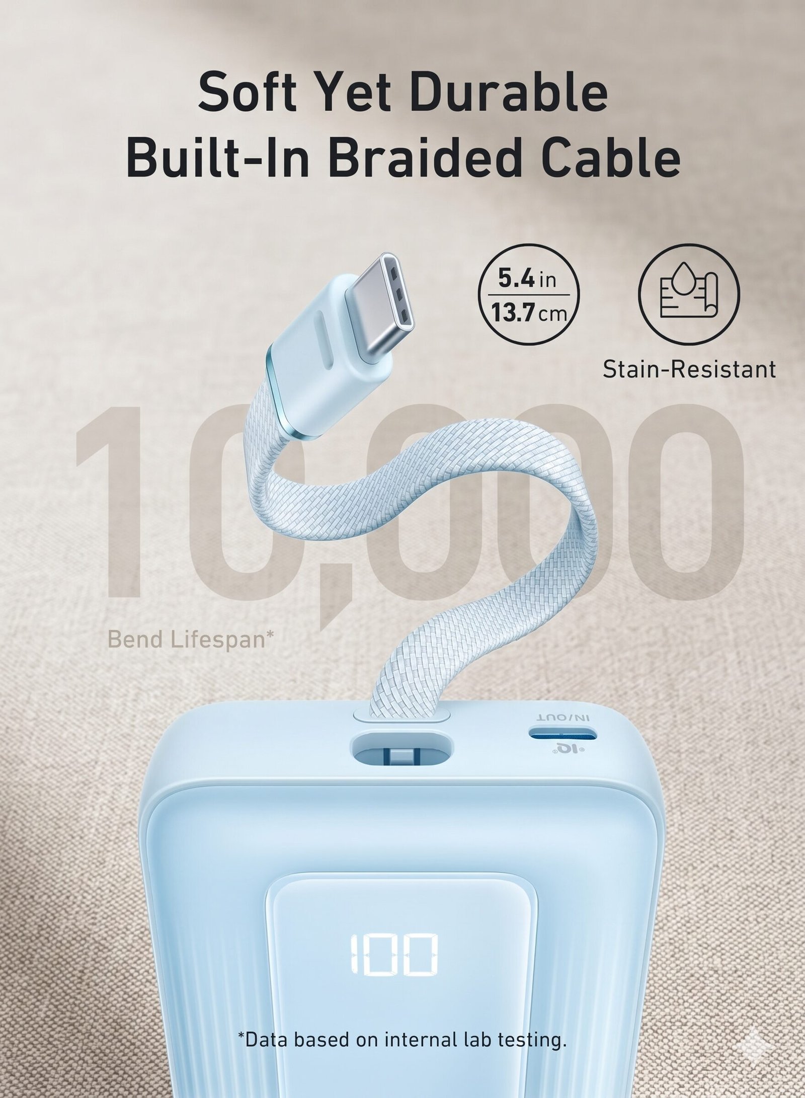 Anker Zolo Power Bank, 10,000mAh 30W High-Speed Portable Charger with Built-In USB-C Cable - Image 3